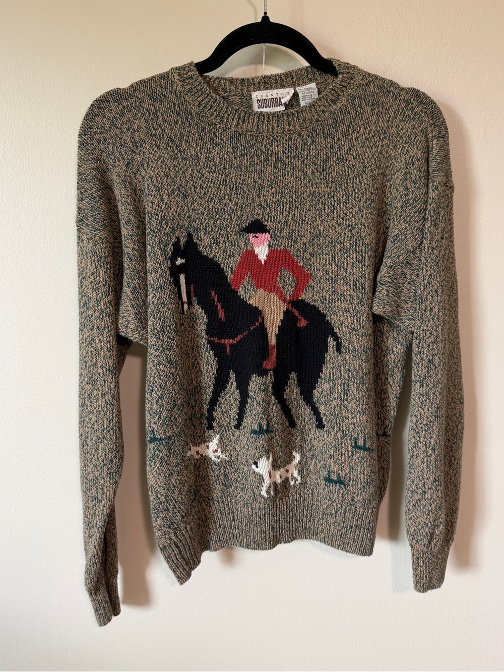 vintage Suburbans equestrian horse and fox hunt ramie/cotton handknit sweater -M